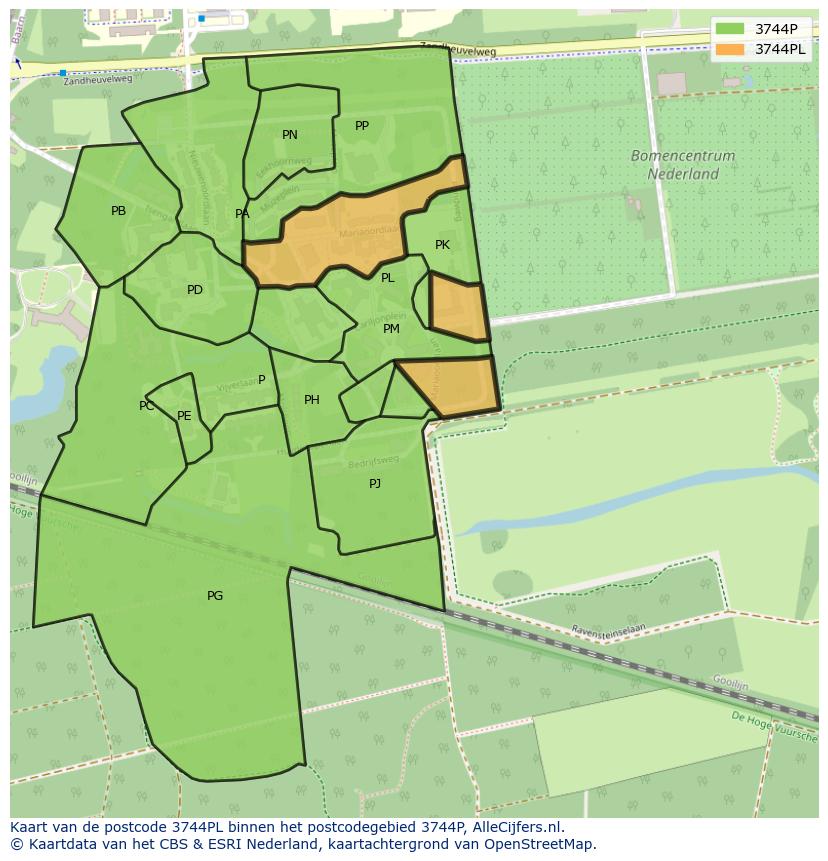 Afbeelding van het postcodegebied 3744 PL op de kaart.