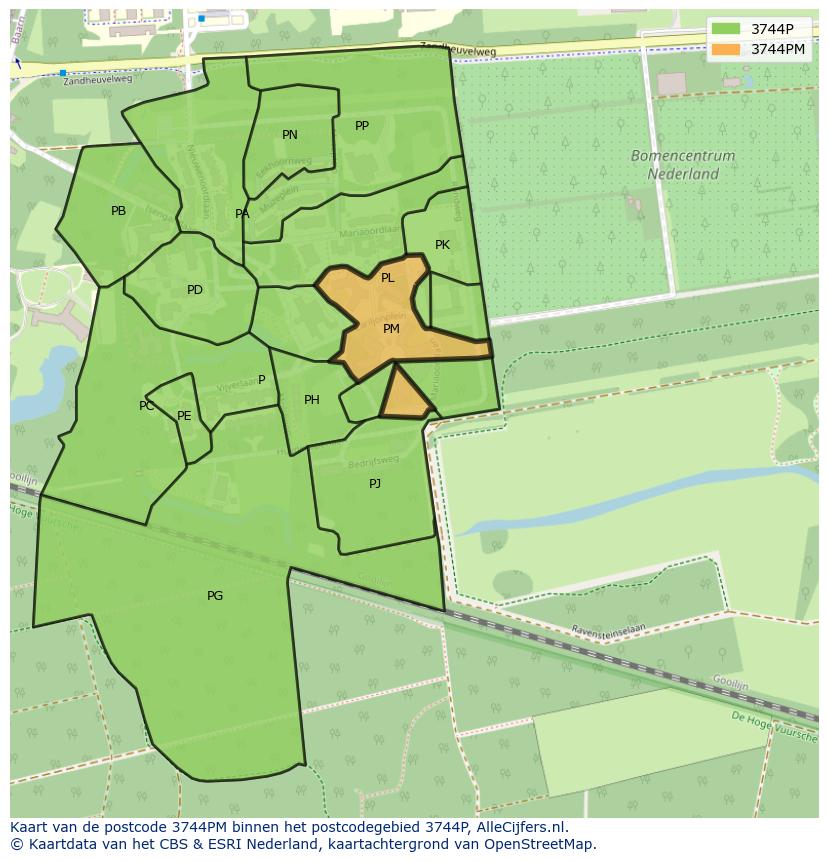 Afbeelding van het postcodegebied 3744 PM op de kaart.