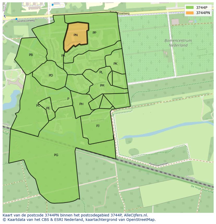 Afbeelding van het postcodegebied 3744 PN op de kaart.