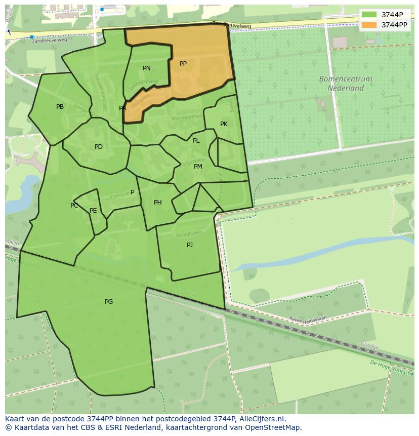 Afbeelding van het postcodegebied 3744 PP op de kaart.