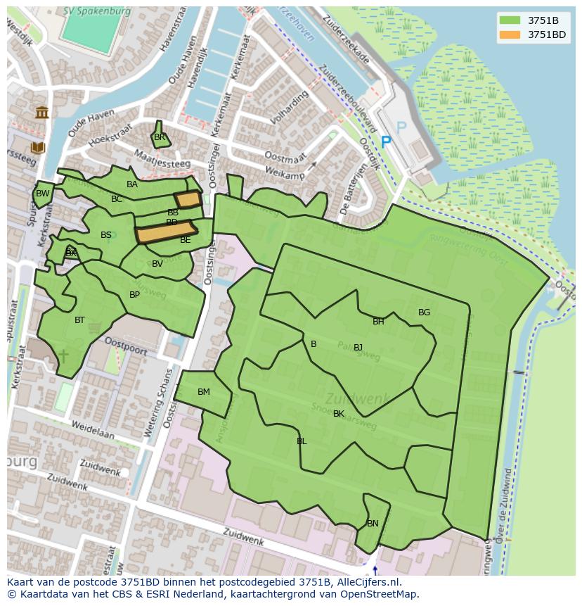 Afbeelding van het postcodegebied 3751 BD op de kaart.