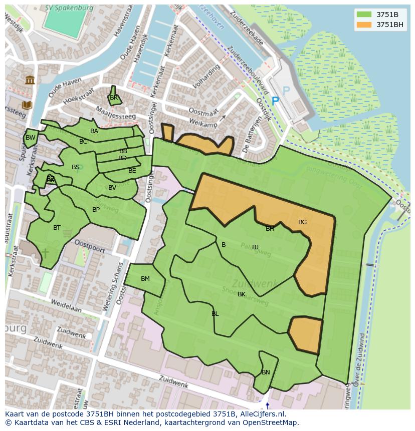 Afbeelding van het postcodegebied 3751 BH op de kaart.