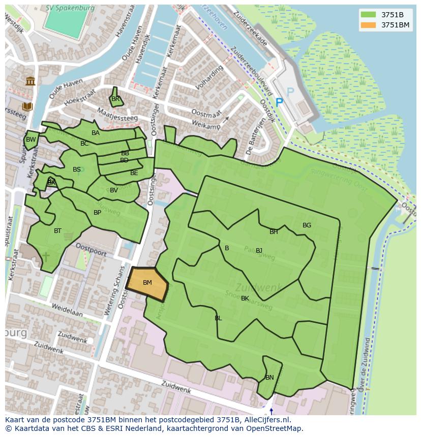 Afbeelding van het postcodegebied 3751 BM op de kaart.