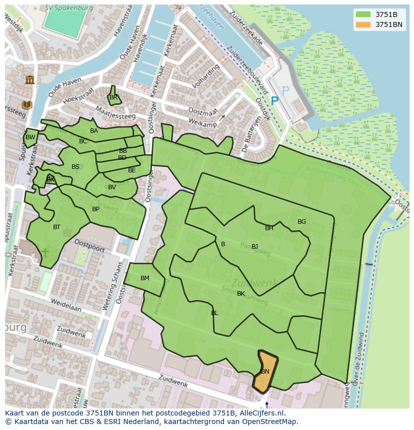 Afbeelding van het postcodegebied 3751 BN op de kaart.