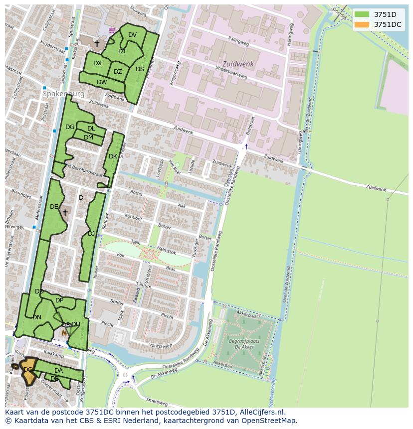 Afbeelding van het postcodegebied 3751 DC op de kaart.
