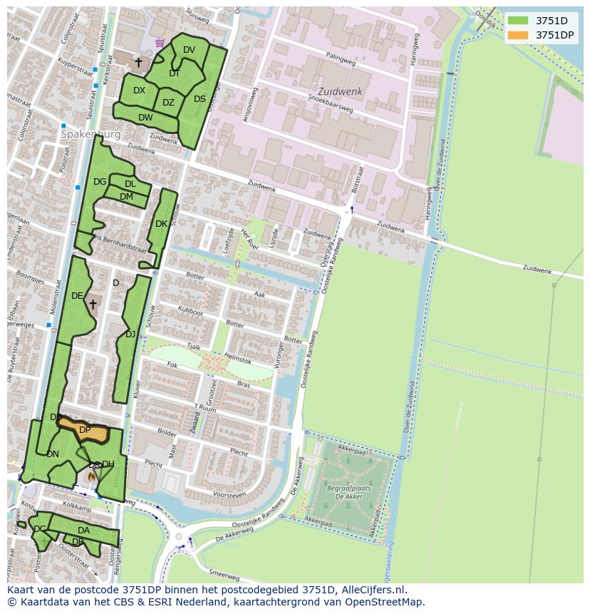 Afbeelding van het postcodegebied 3751 DP op de kaart.