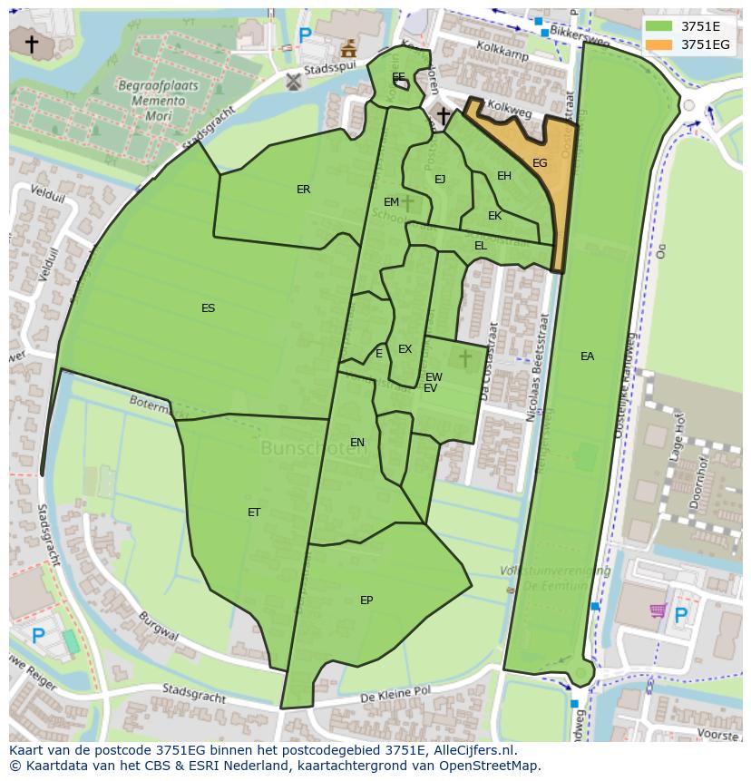 Afbeelding van het postcodegebied 3751 EG op de kaart.