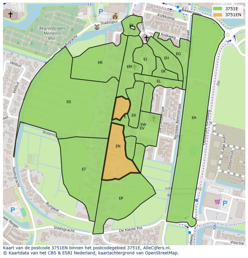 Afbeelding van het postcodegebied 3751 EN op de kaart.
