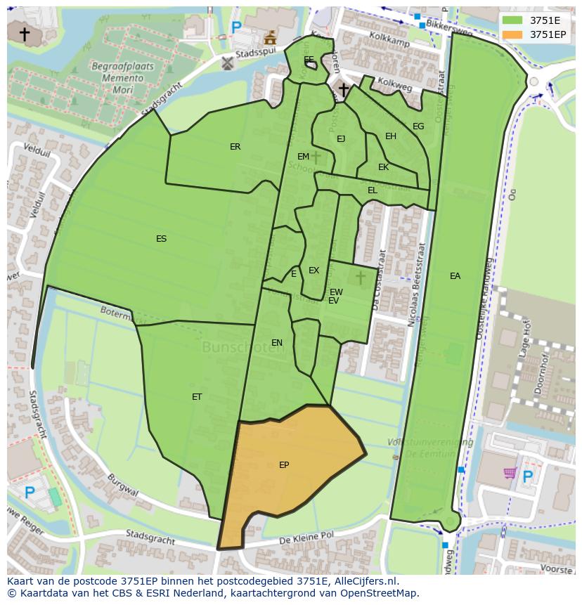 Afbeelding van het postcodegebied 3751 EP op de kaart.