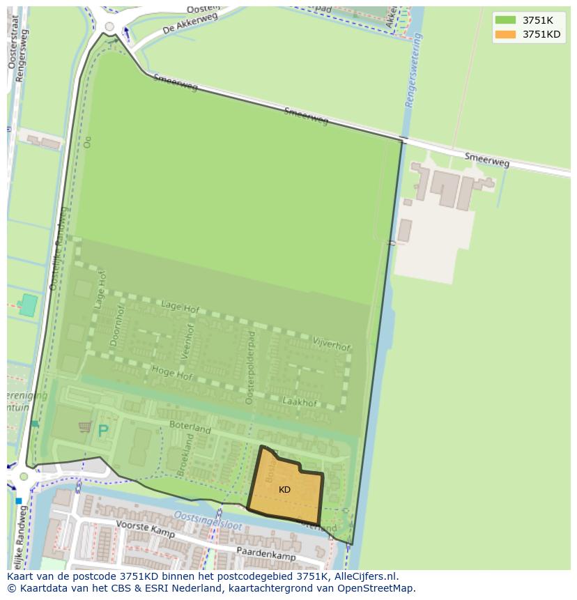 Afbeelding van het postcodegebied 3751 KD op de kaart.