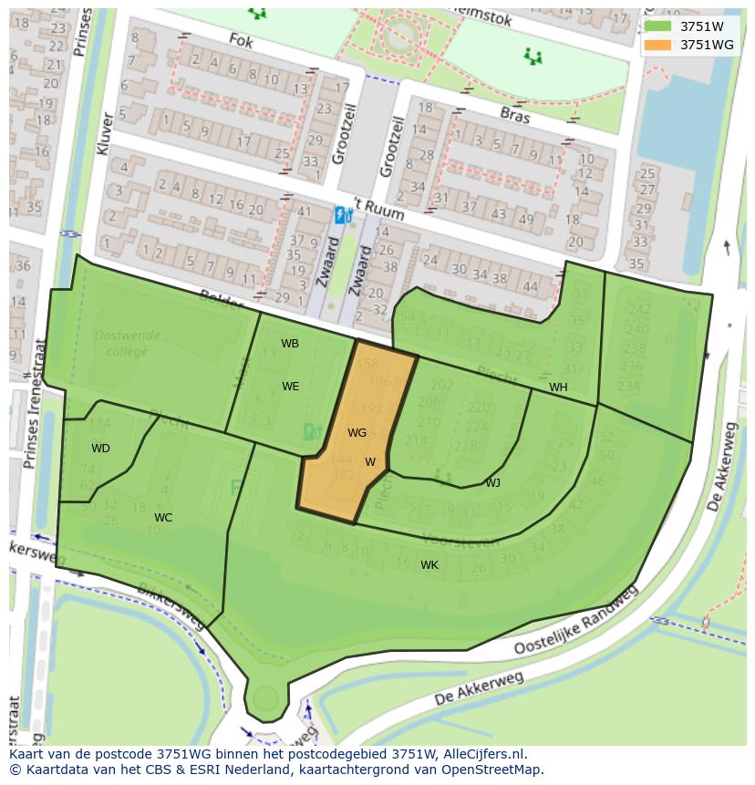 Afbeelding van het postcodegebied 3751 WG op de kaart.
