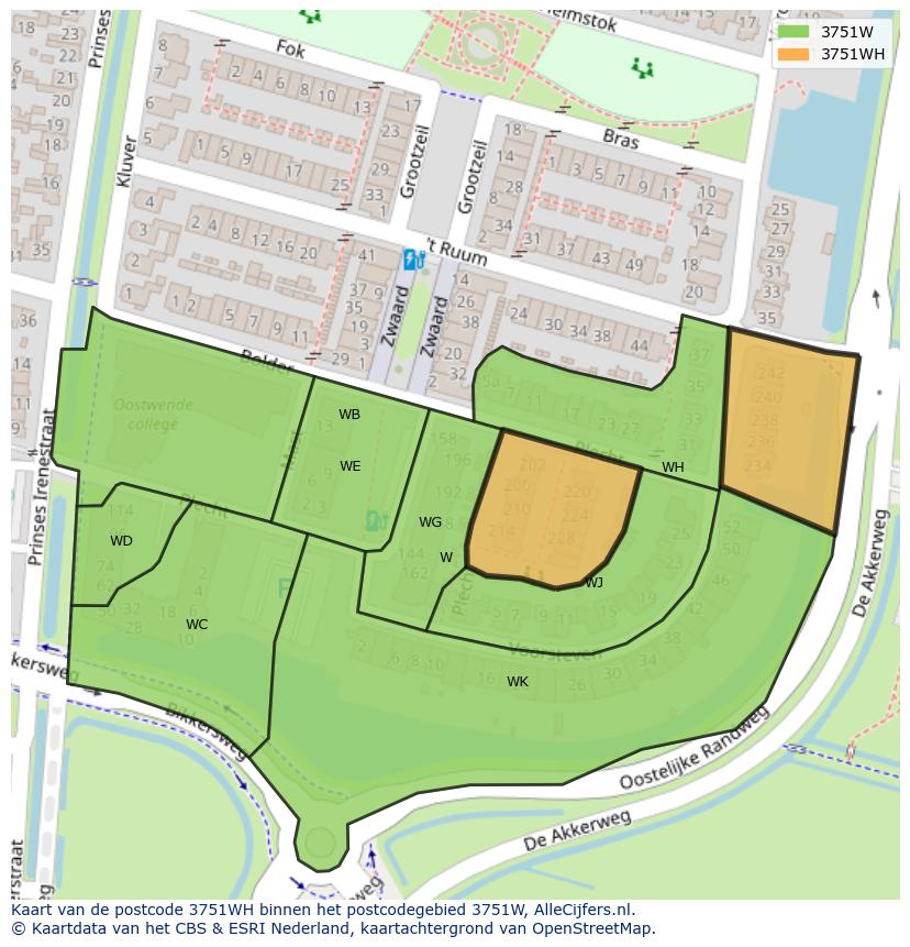 Afbeelding van het postcodegebied 3751 WH op de kaart.