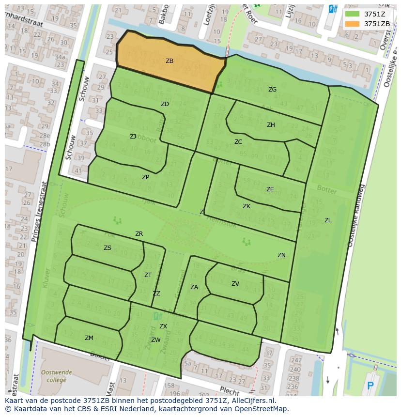Afbeelding van het postcodegebied 3751 ZB op de kaart.