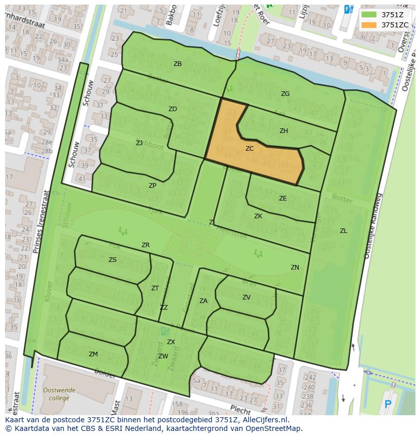 Afbeelding van het postcodegebied 3751 ZC op de kaart.