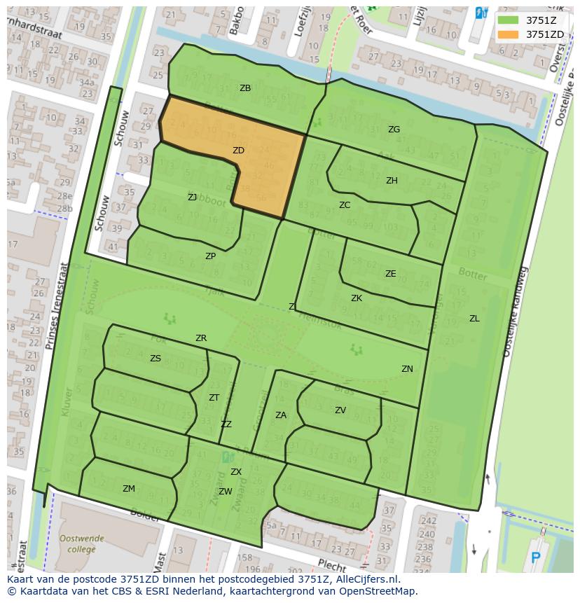 Afbeelding van het postcodegebied 3751 ZD op de kaart.