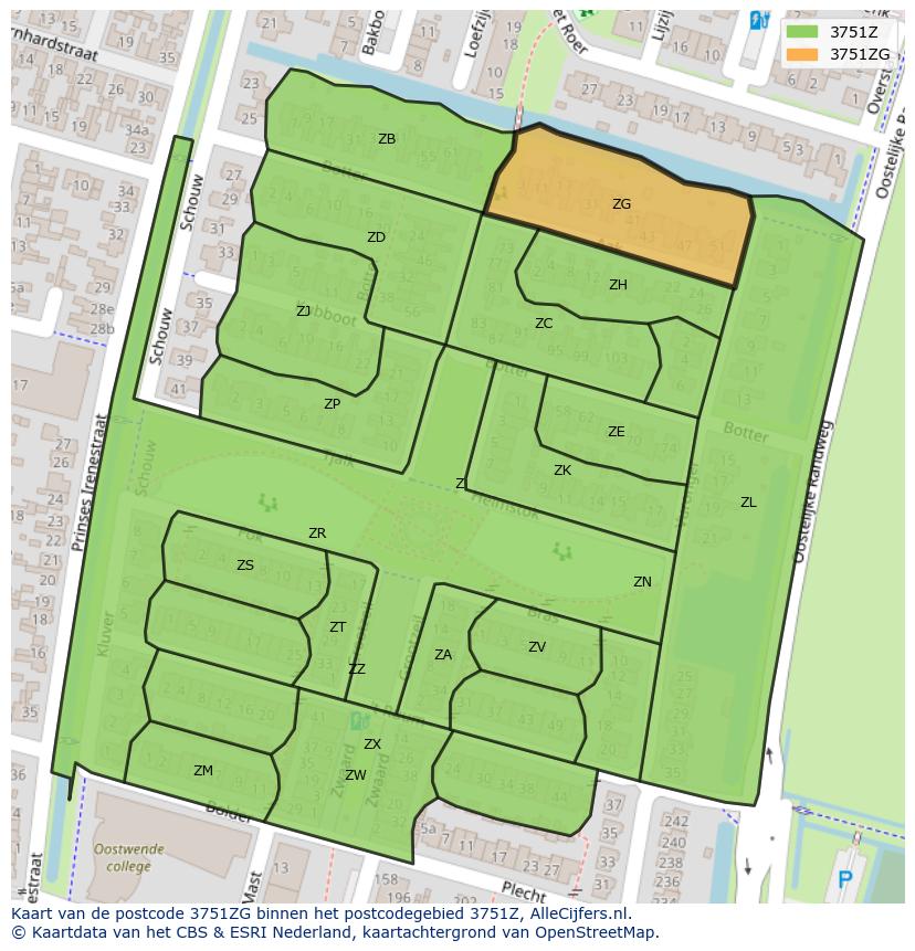 Afbeelding van het postcodegebied 3751 ZG op de kaart.
