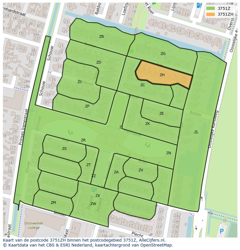 Afbeelding van het postcodegebied 3751 ZH op de kaart.