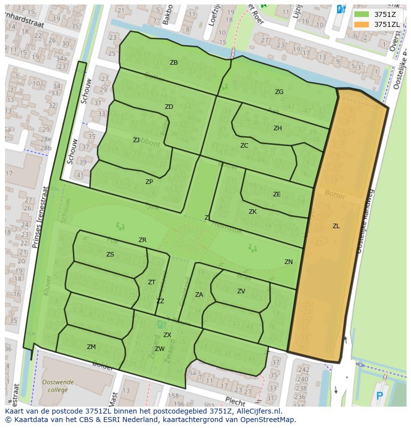 Afbeelding van het postcodegebied 3751 ZL op de kaart.