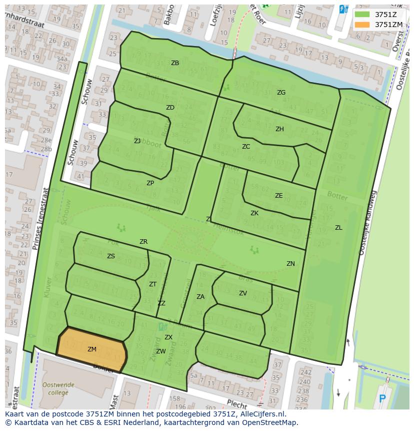 Afbeelding van het postcodegebied 3751 ZM op de kaart.