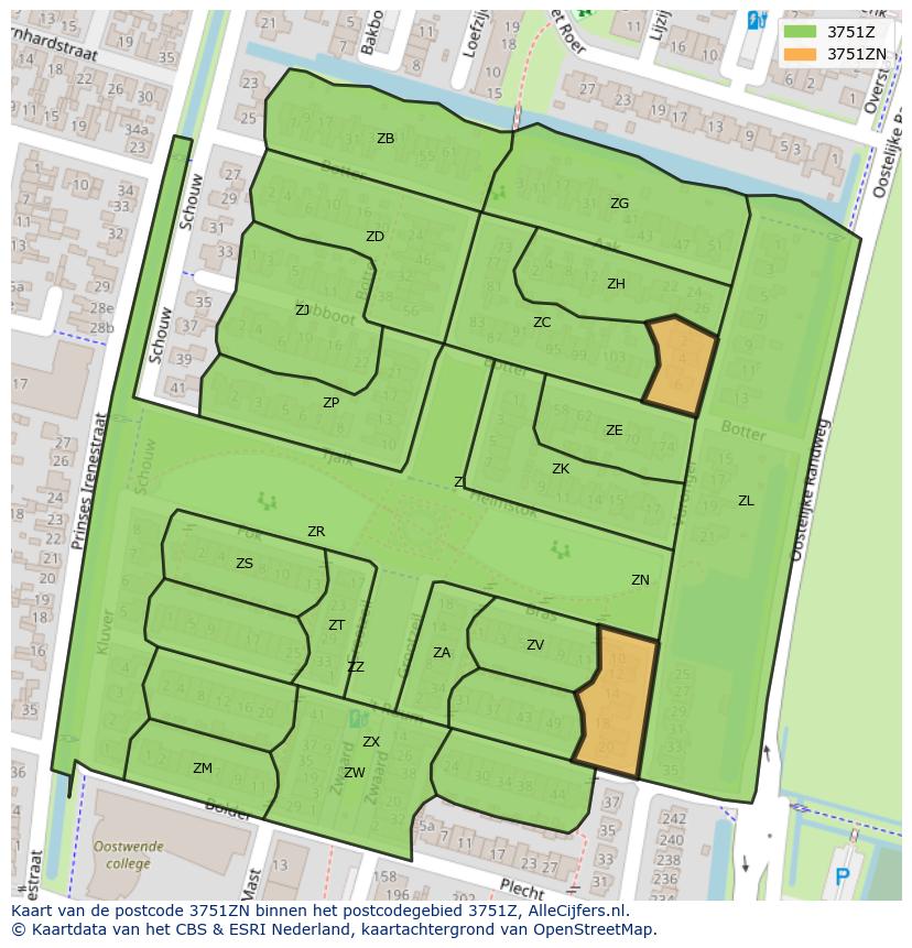 Afbeelding van het postcodegebied 3751 ZN op de kaart.