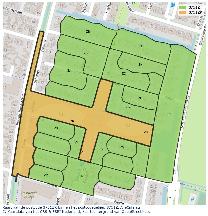 Afbeelding van het postcodegebied 3751 ZR op de kaart.