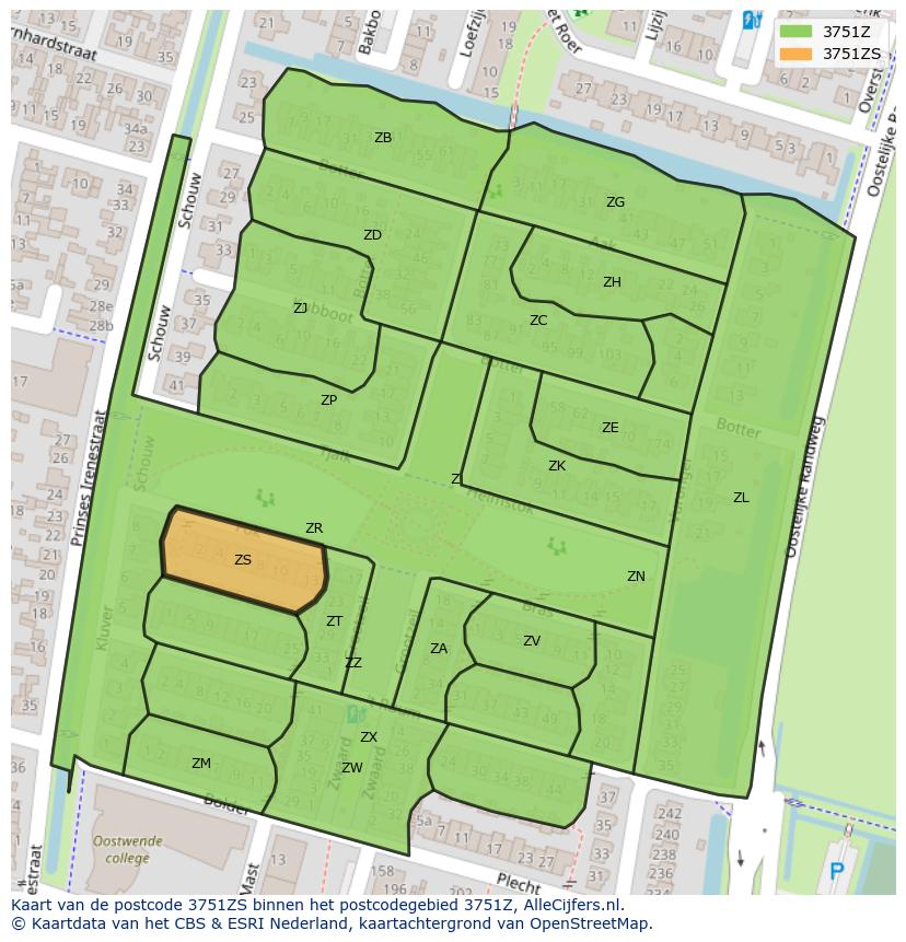Afbeelding van het postcodegebied 3751 ZS op de kaart.