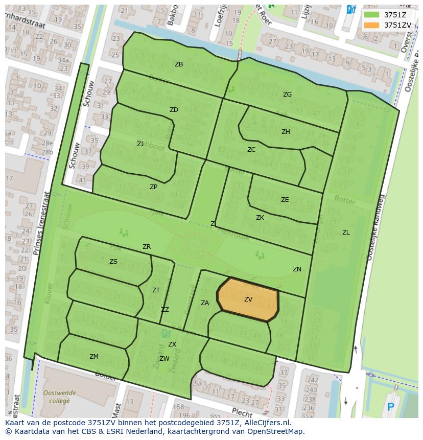 Afbeelding van het postcodegebied 3751 ZV op de kaart.