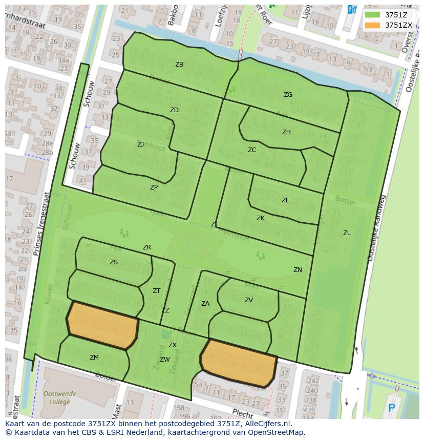 Afbeelding van het postcodegebied 3751 ZX op de kaart.