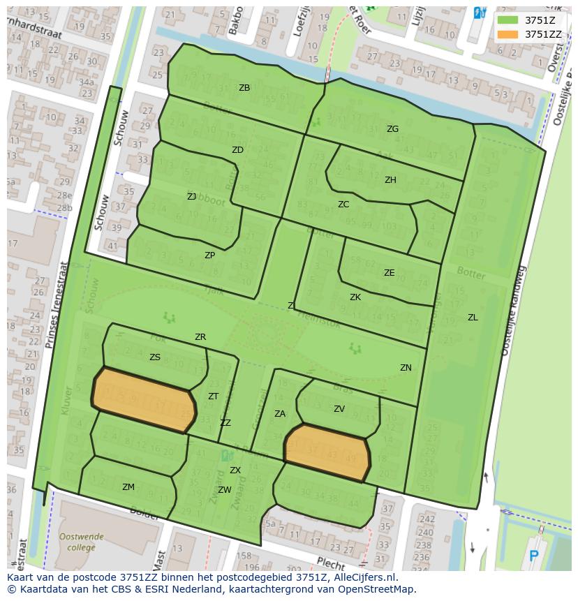 Afbeelding van het postcodegebied 3751 ZZ op de kaart.