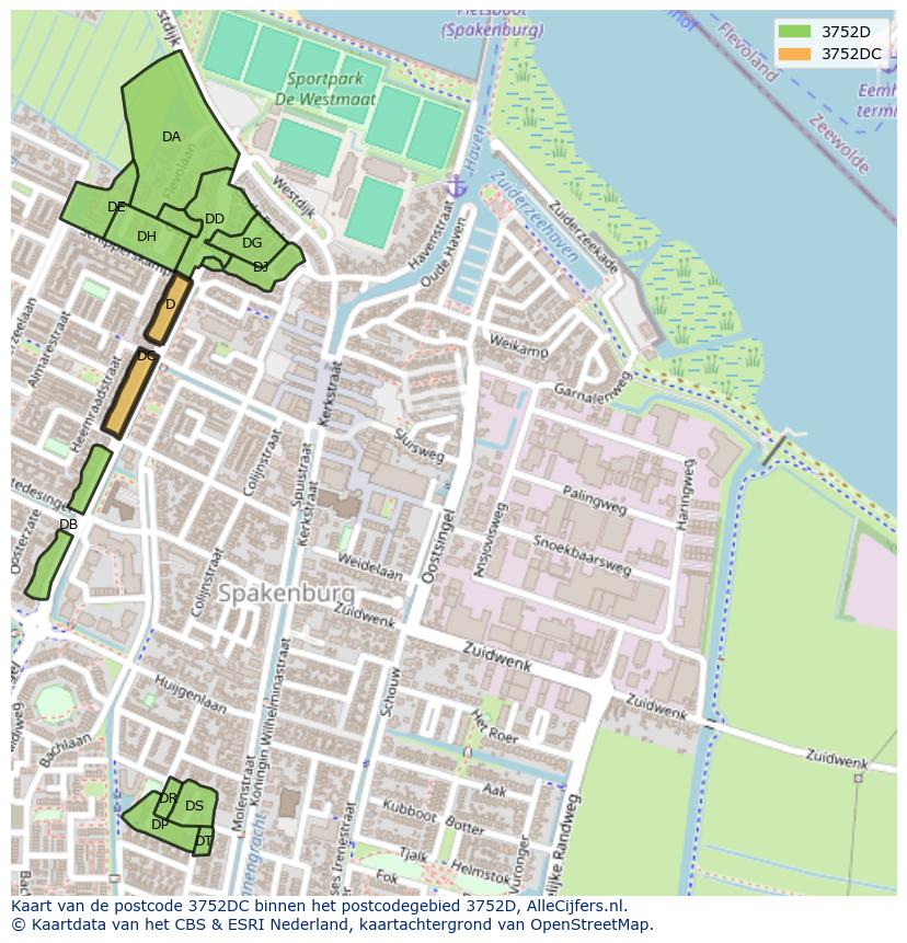 Afbeelding van het postcodegebied 3752 DC op de kaart.