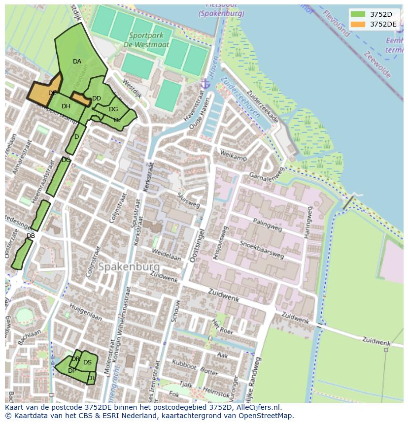 Afbeelding van het postcodegebied 3752 DE op de kaart.
