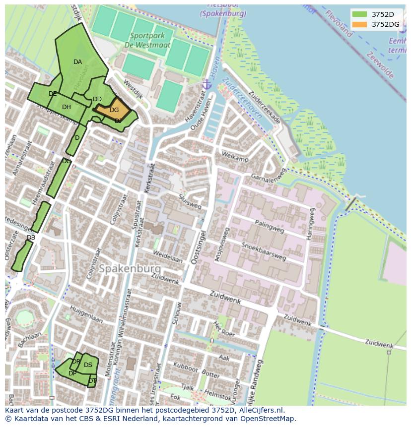Afbeelding van het postcodegebied 3752 DG op de kaart.