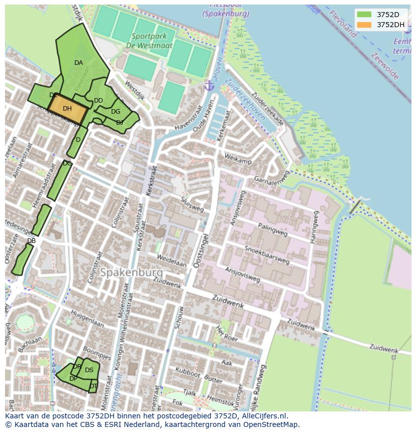 Afbeelding van het postcodegebied 3752 DH op de kaart.