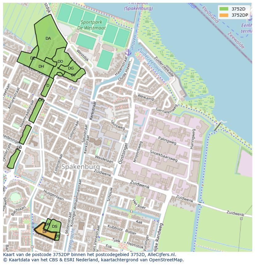 Afbeelding van het postcodegebied 3752 DP op de kaart.