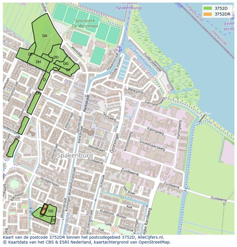 Afbeelding van het postcodegebied 3752 DR op de kaart.
