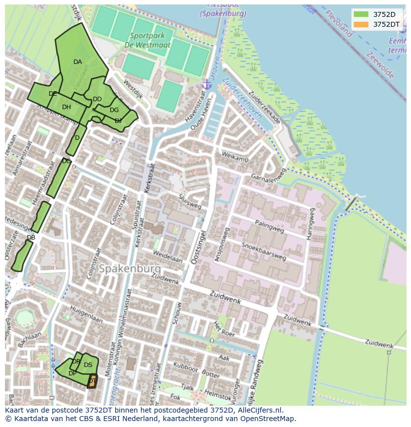 Afbeelding van het postcodegebied 3752 DT op de kaart.