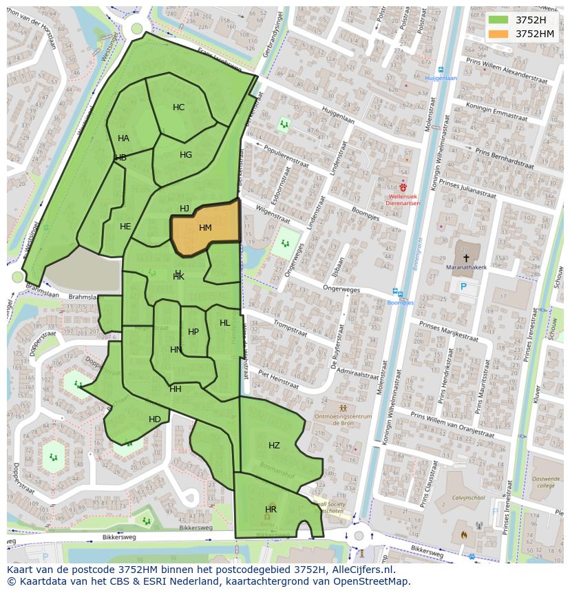 Afbeelding van het postcodegebied 3752 HM op de kaart.