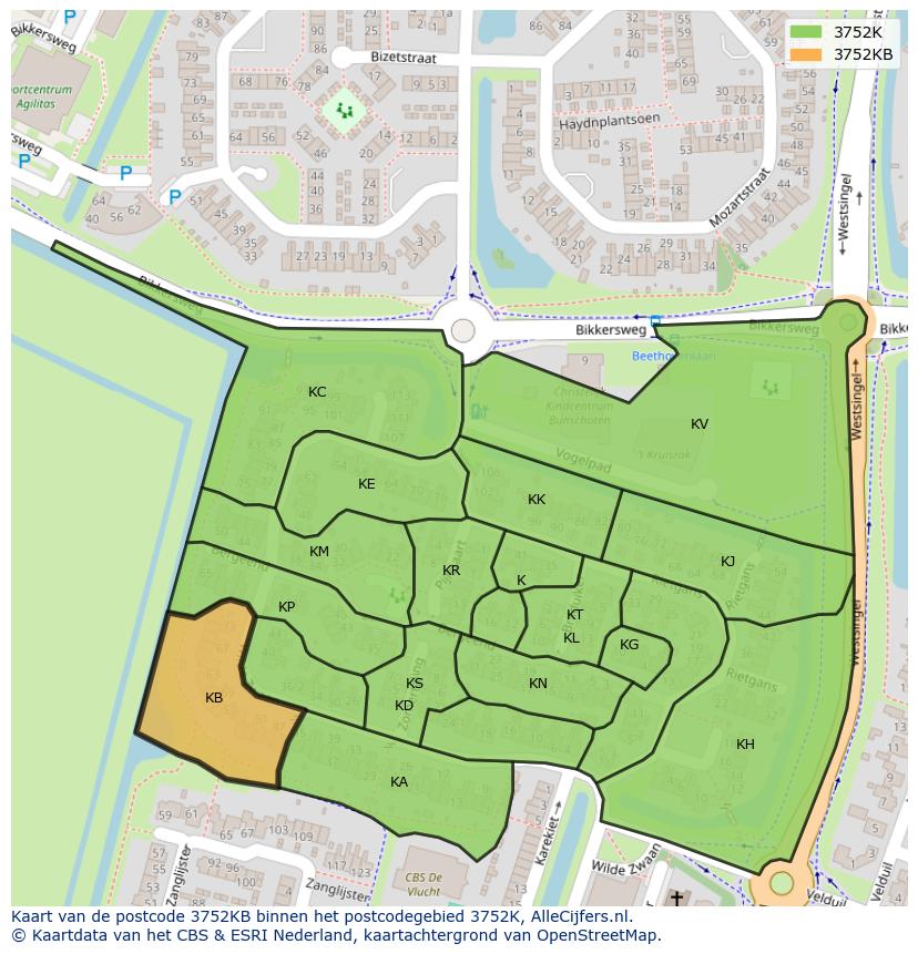 Afbeelding van het postcodegebied 3752 KB op de kaart.