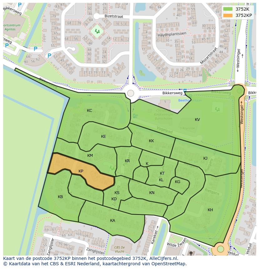 Afbeelding van het postcodegebied 3752 KP op de kaart.