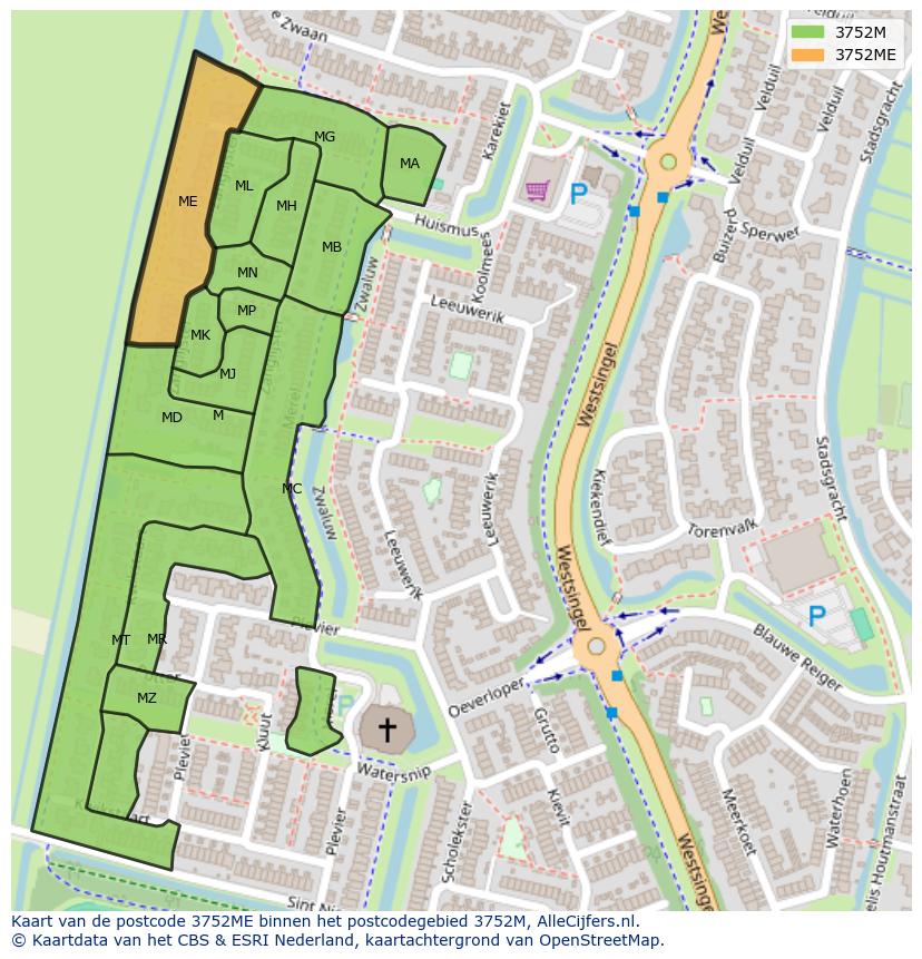 Afbeelding van het postcodegebied 3752 ME op de kaart.