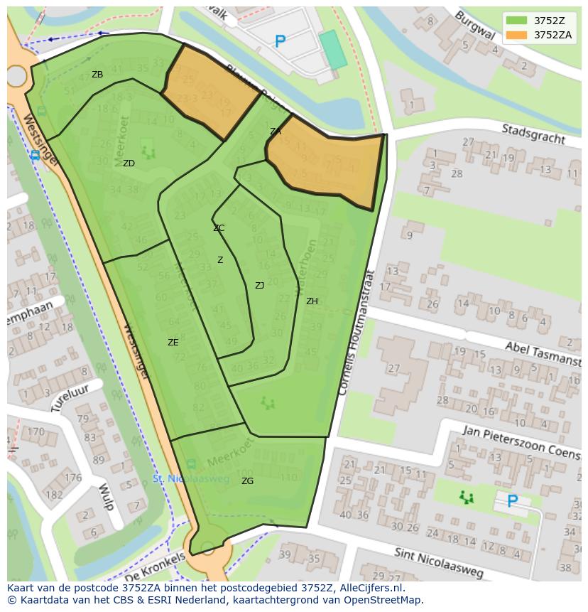 Afbeelding van het postcodegebied 3752 ZA op de kaart.