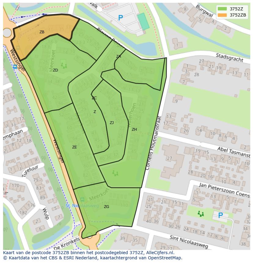 Afbeelding van het postcodegebied 3752 ZB op de kaart.