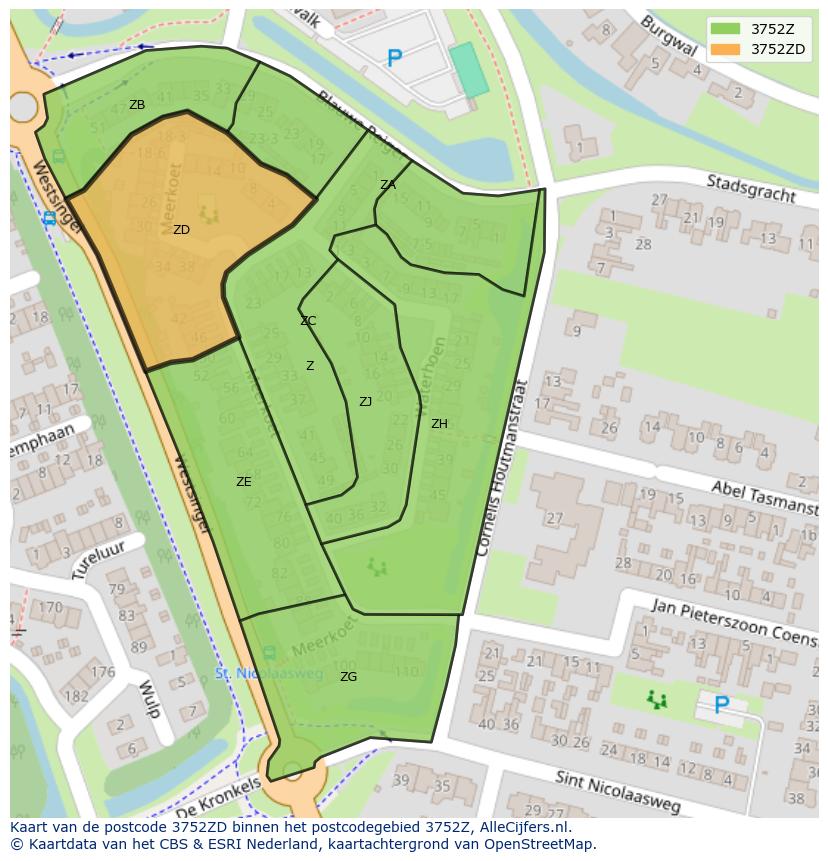 Afbeelding van het postcodegebied 3752 ZD op de kaart.