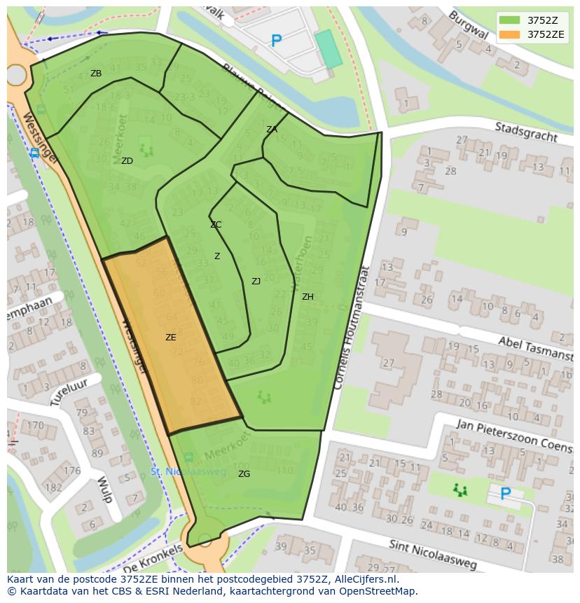 Afbeelding van het postcodegebied 3752 ZE op de kaart.