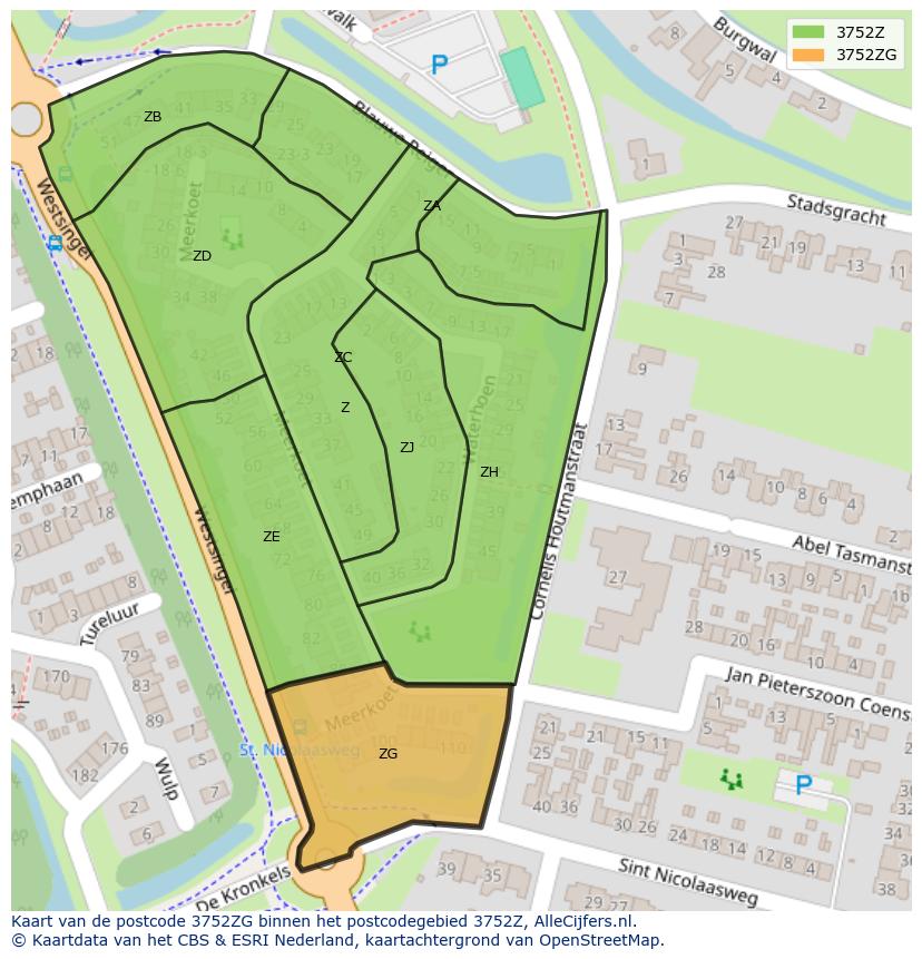 Afbeelding van het postcodegebied 3752 ZG op de kaart.