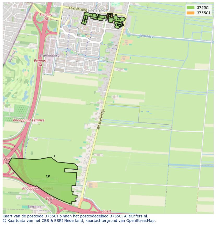 Afbeelding van het postcodegebied 3755 CJ op de kaart.