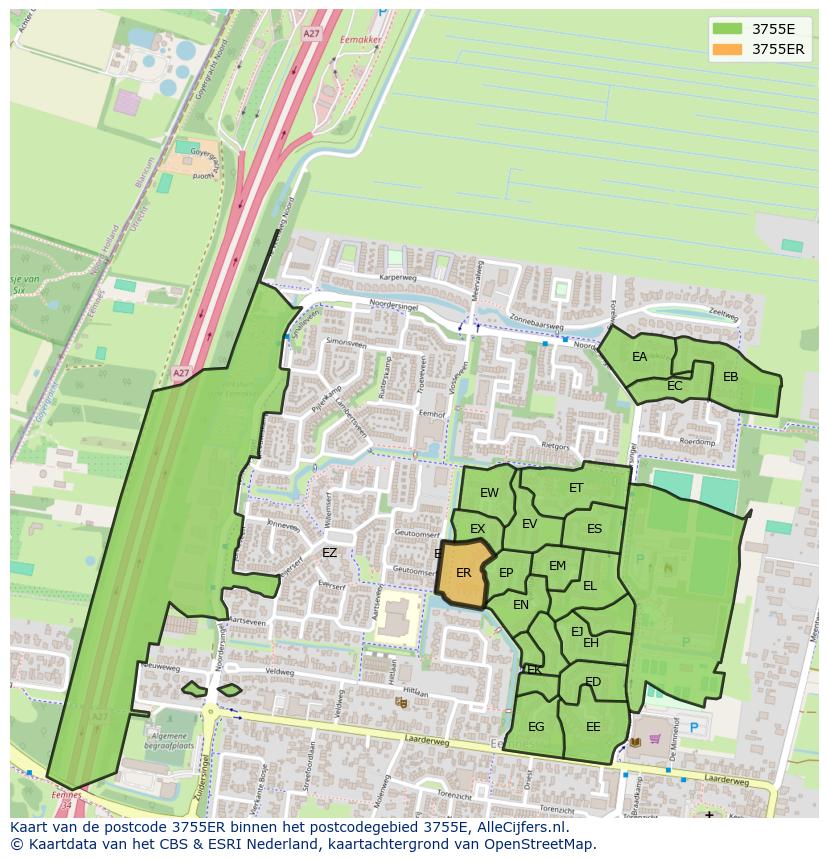 Afbeelding van het postcodegebied 3755 ER op de kaart.
