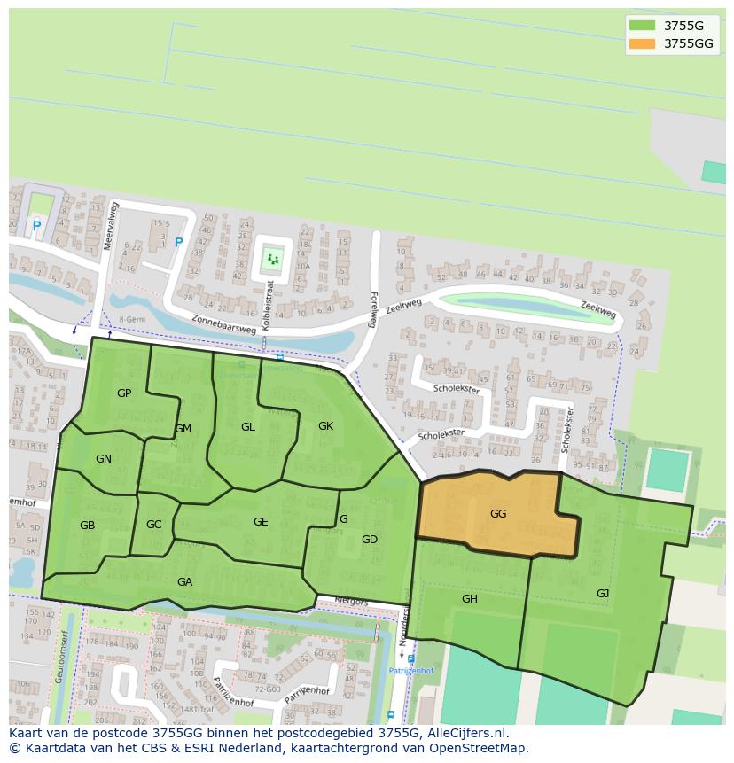 Afbeelding van het postcodegebied 3755 GG op de kaart.