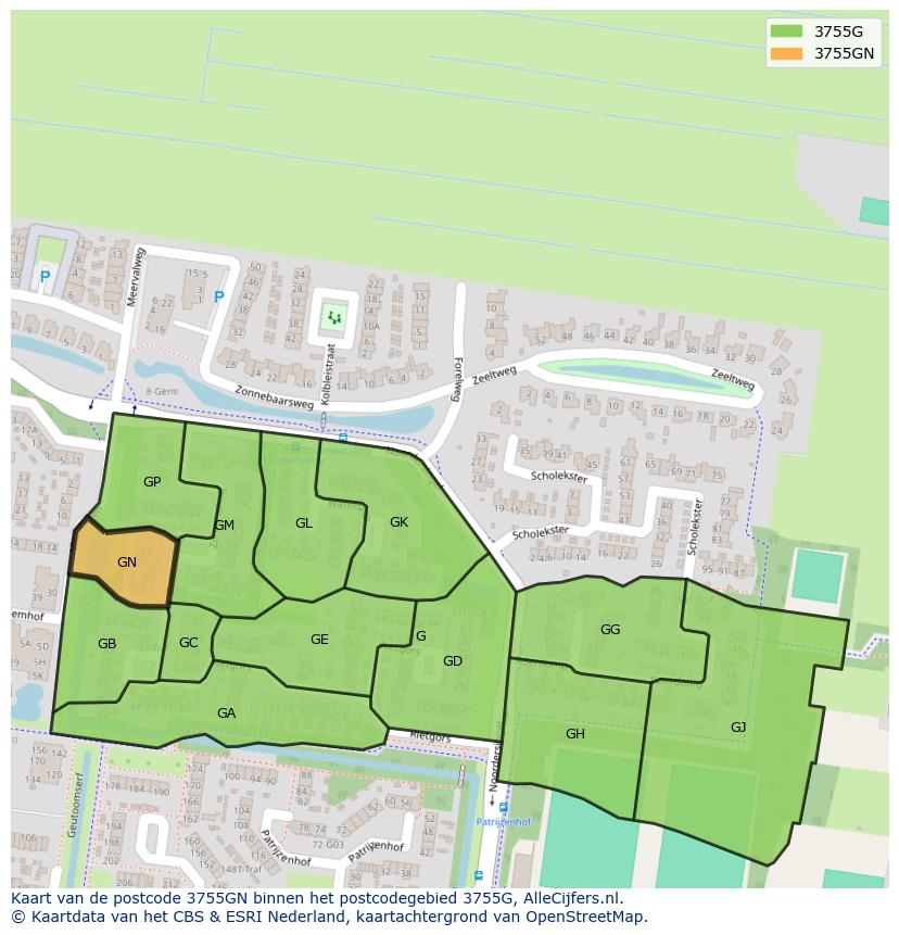 Afbeelding van het postcodegebied 3755 GN op de kaart.
