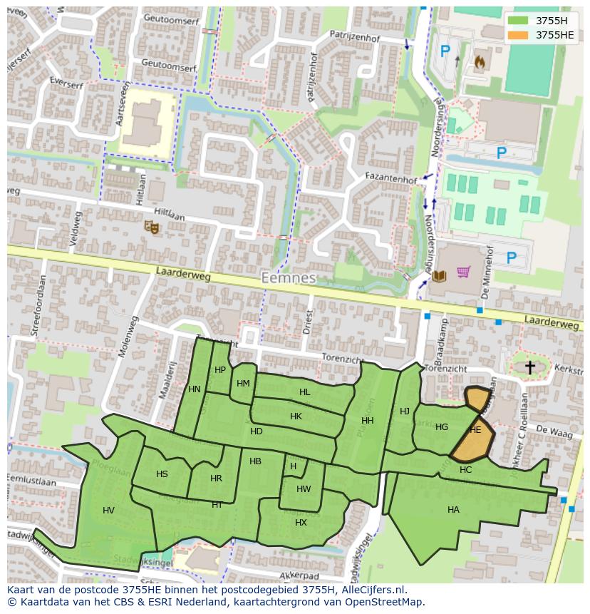 Afbeelding van het postcodegebied 3755 HE op de kaart.